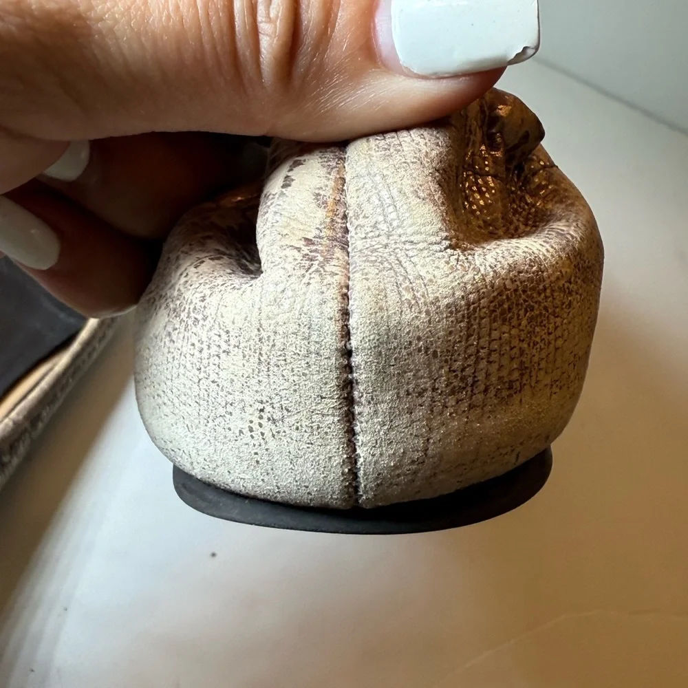 Tory Burch Snakeskin Brown Ivory Beige Leather Ballet Flats Shoes 8